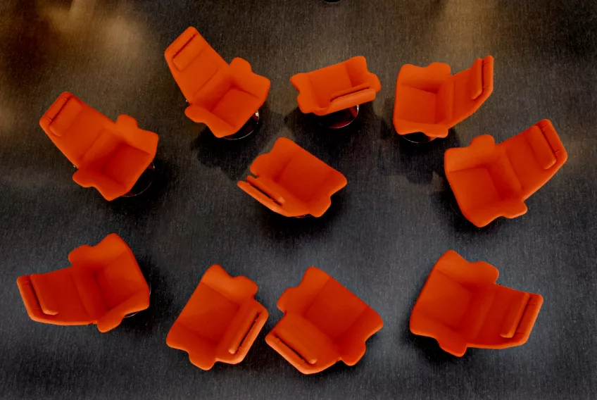 Red armchairs seen from above
